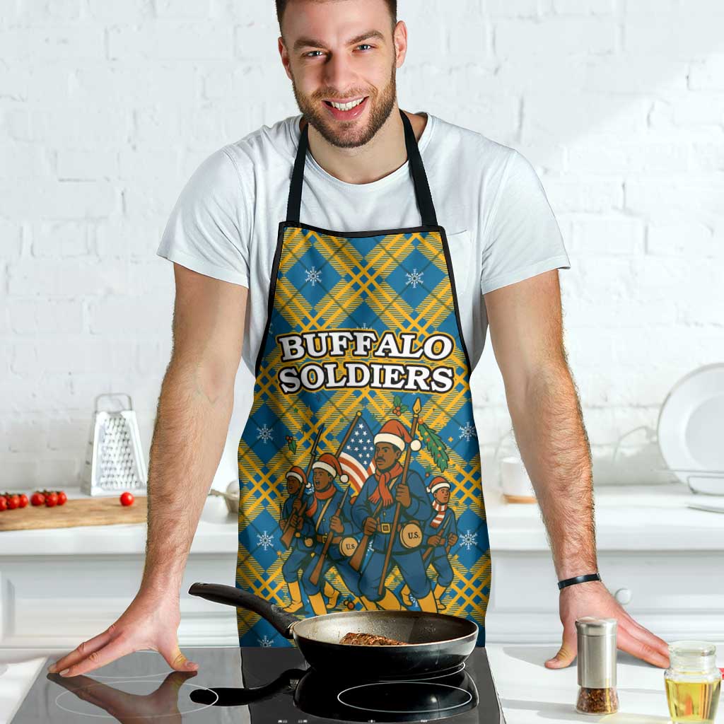 Buffalo Soldiers Christmas Apron with Blue Yellow Plaid Parade Illustration Design - Wonder Print Shop