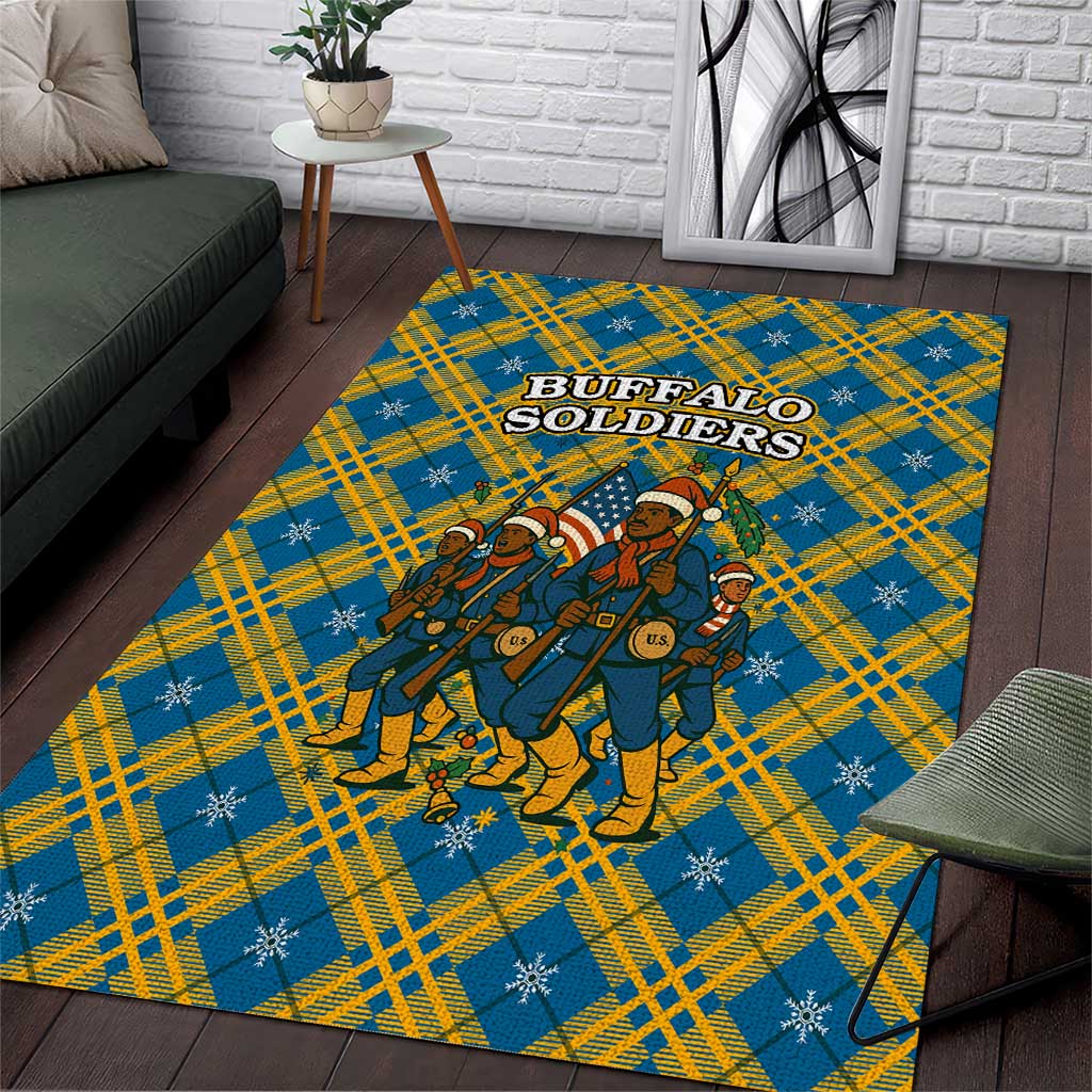 Buffalo Soldiers Christmas Area Rug with Blue Yellow Plaid Parade Illustration Design - Wonder Print Shop