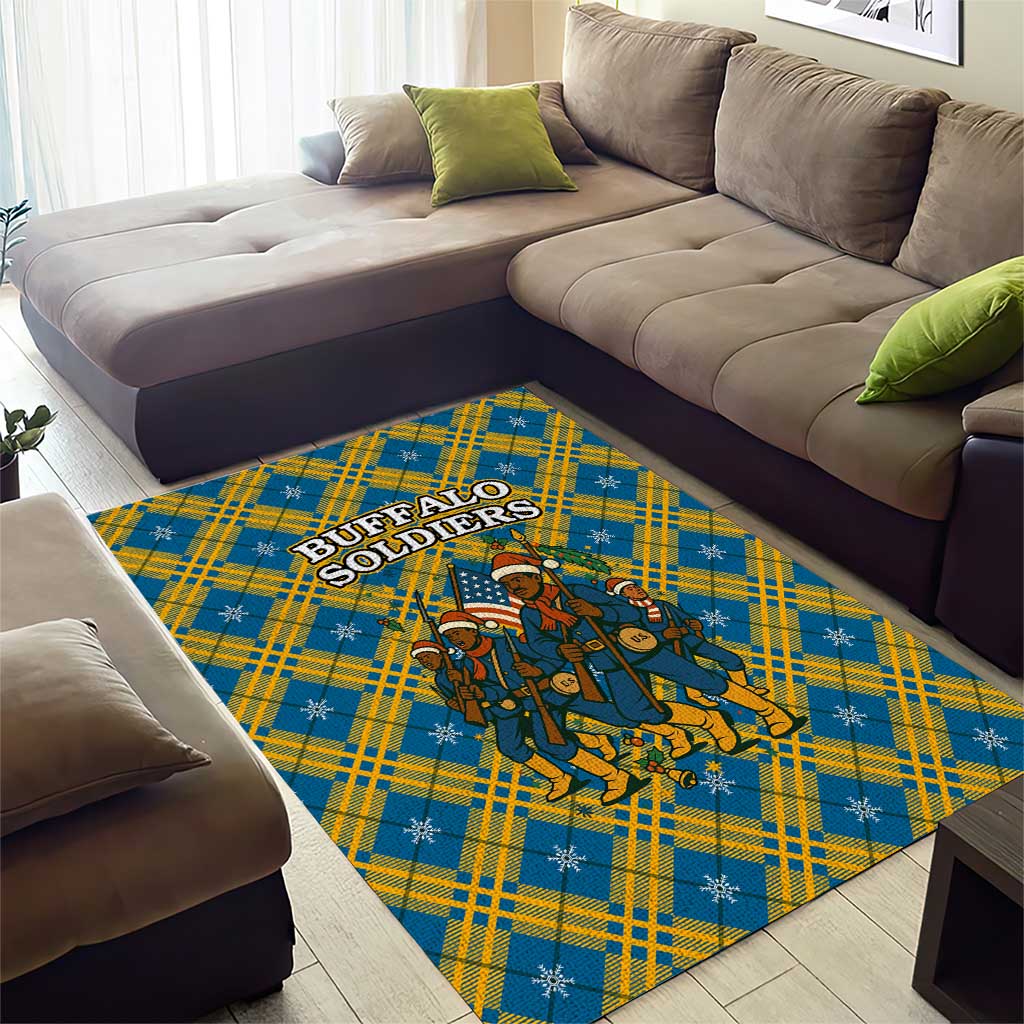 Buffalo Soldiers Christmas Area Rug with Blue Yellow Plaid Parade Illustration Design - Wonder Print Shop
