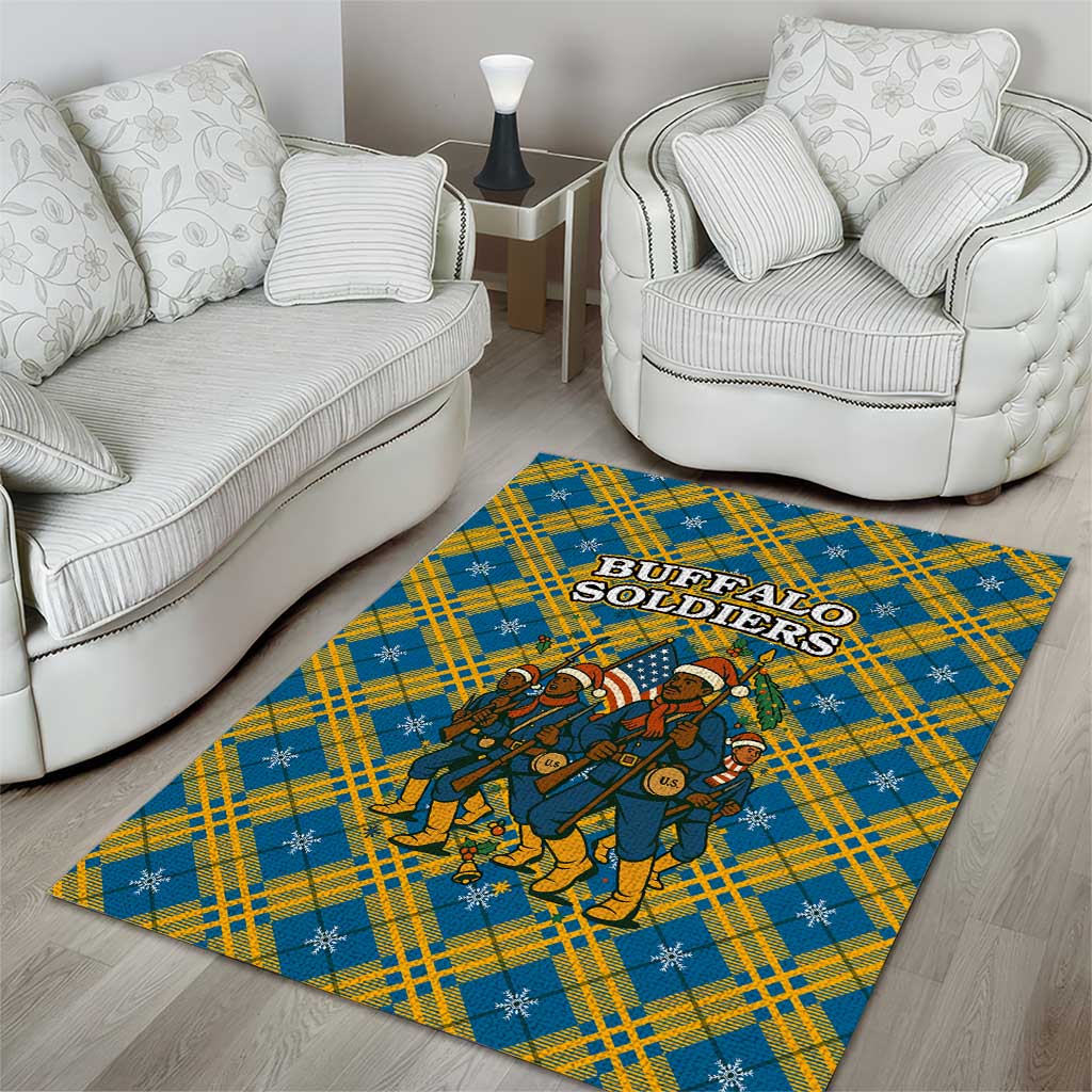 Buffalo Soldiers Christmas Area Rug with Blue Yellow Plaid Parade Illustration Design - Wonder Print Shop