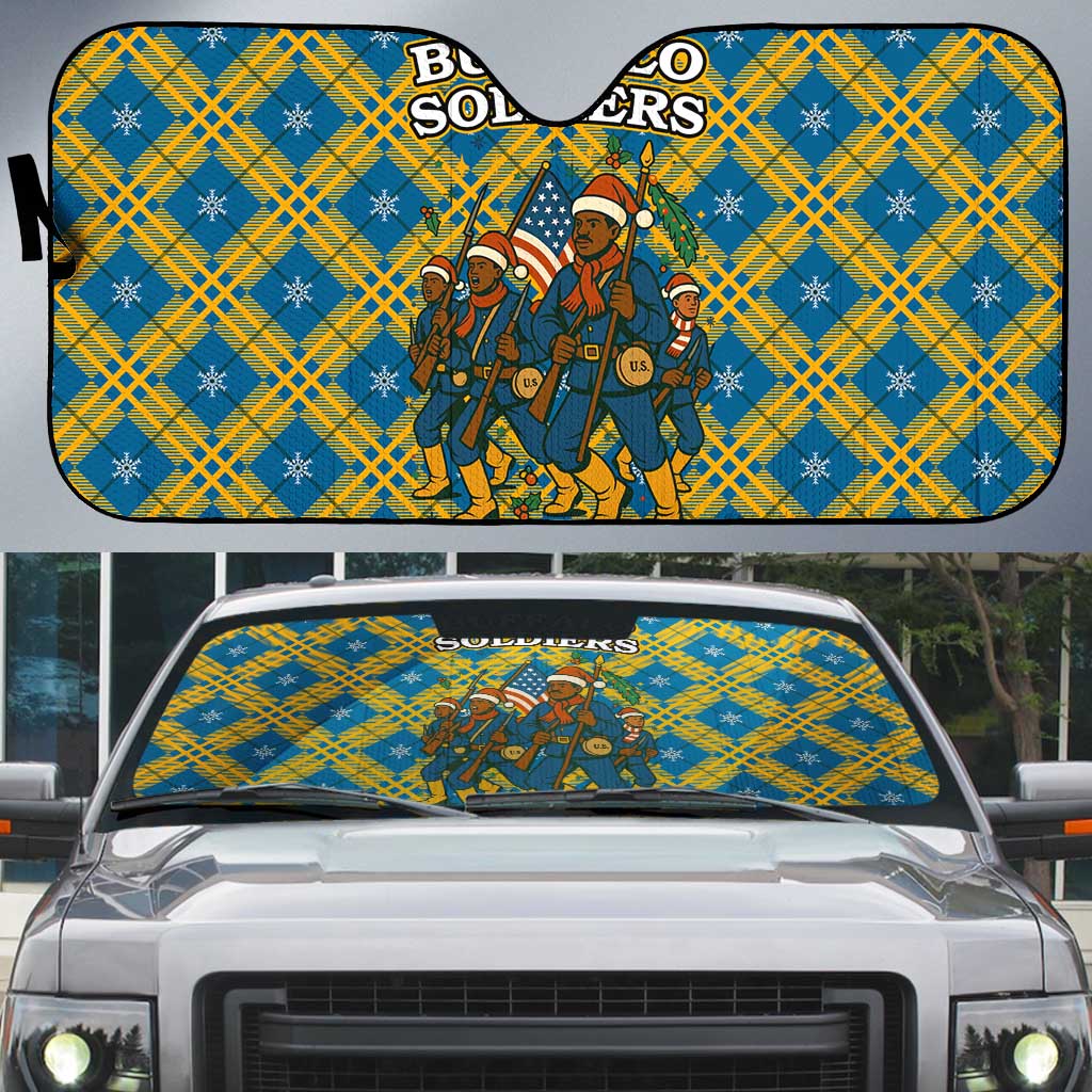Buffalo Soldiers Christmas Auto Sun Shade with Blue Yellow Plaid Parade Illustration Design - Wonder Print Shop