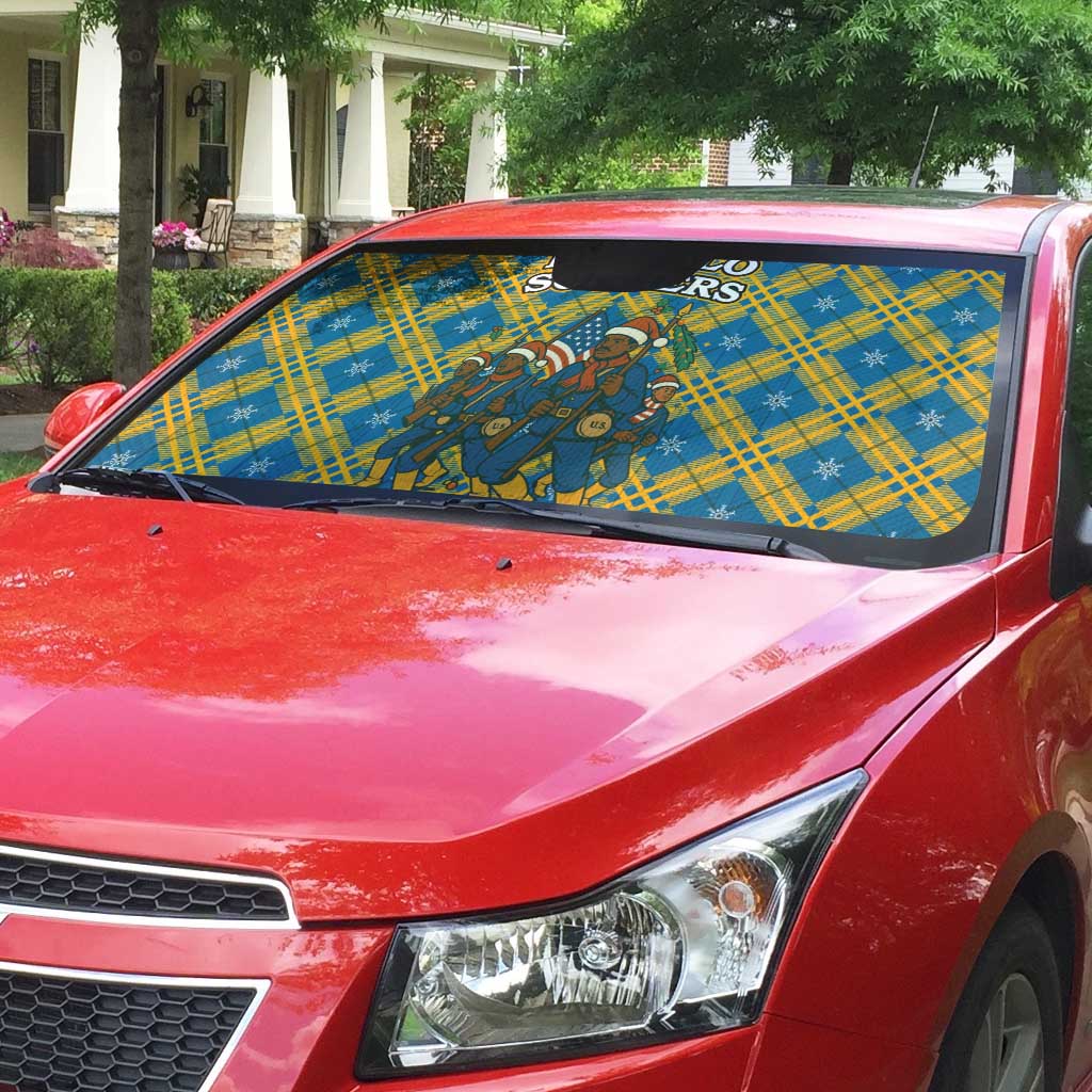 Buffalo Soldiers Christmas Auto Sun Shade with Blue Yellow Plaid Parade Illustration Design - Wonder Print Shop