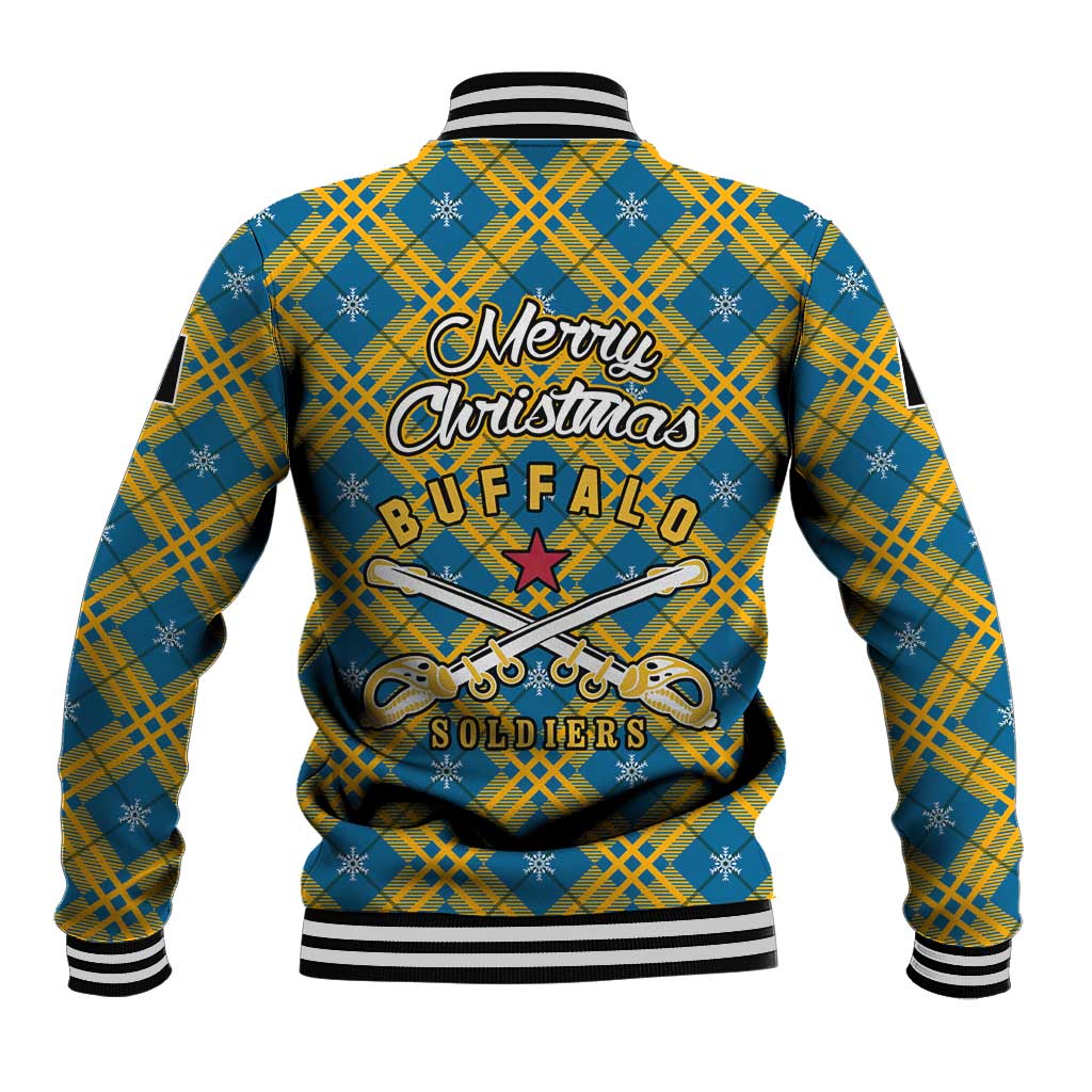 Buffalo Soldiers Christmas Baseball Jacket with Blue Yellow Plaid Parade Illustration Design - Wonder Print Shop
