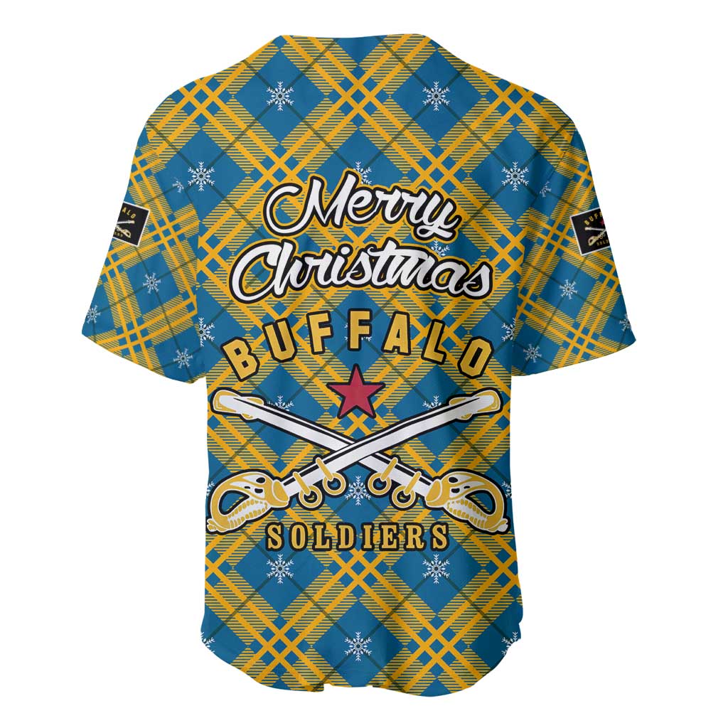 Buffalo Soldiers Christmas Baseball Jersey with Blue Yellow Plaid Parade Illustration Design - Wonder Print Shop