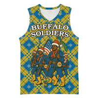Buffalo Soldiers Christmas Basketball Jersey with Blue Yellow Plaid Parade Illustration Design - Wonder Print Shop