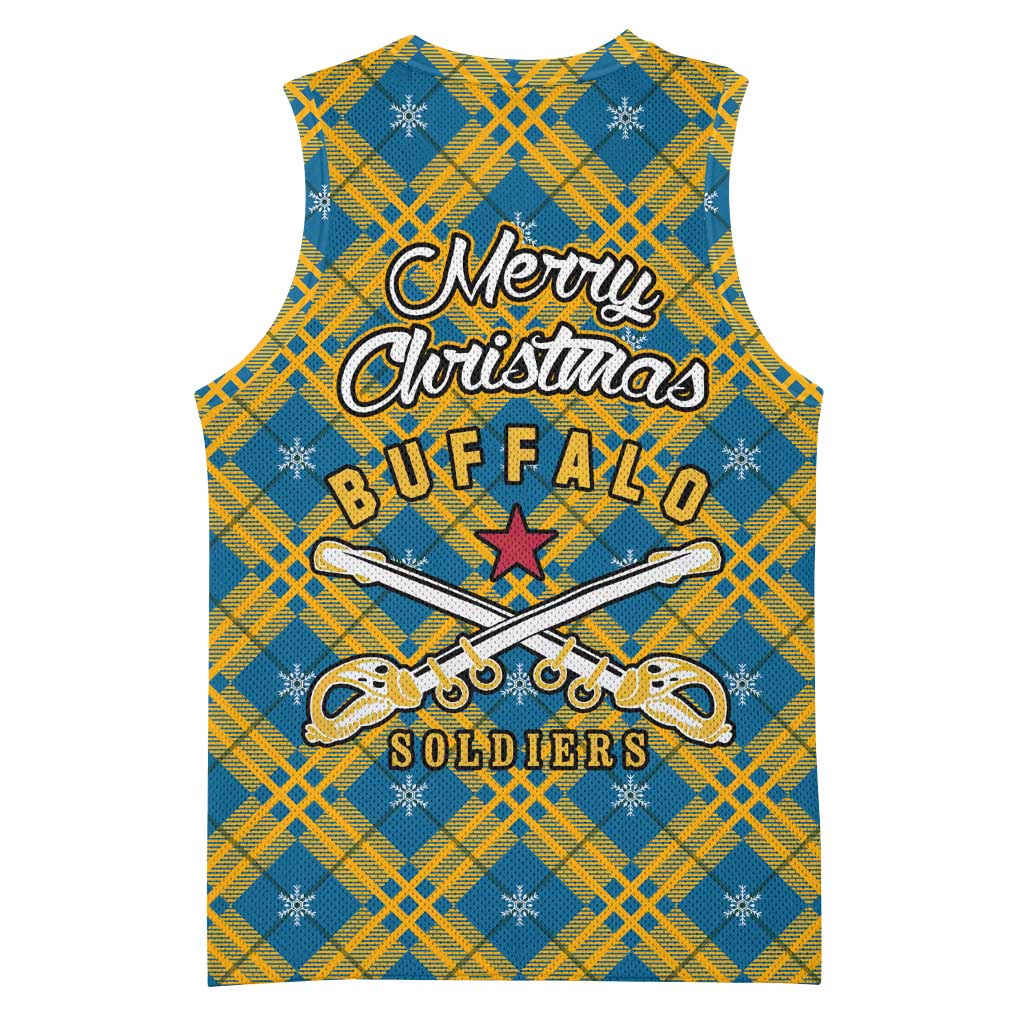 Buffalo Soldiers Christmas Basketball Jersey with Blue Yellow Plaid Parade Illustration Design - Wonder Print Shop