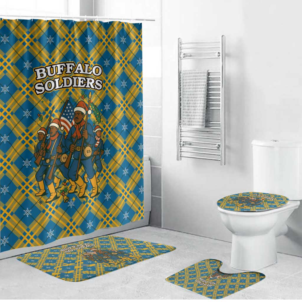 Buffalo Soldiers Christmas Bathroom Set with Blue Yellow Plaid Parade Illustration Design - Wonder Print Shop