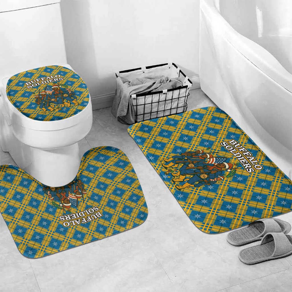 Buffalo Soldiers Christmas Bathroom Set with Blue Yellow Plaid Parade Illustration Design - Wonder Print Shop