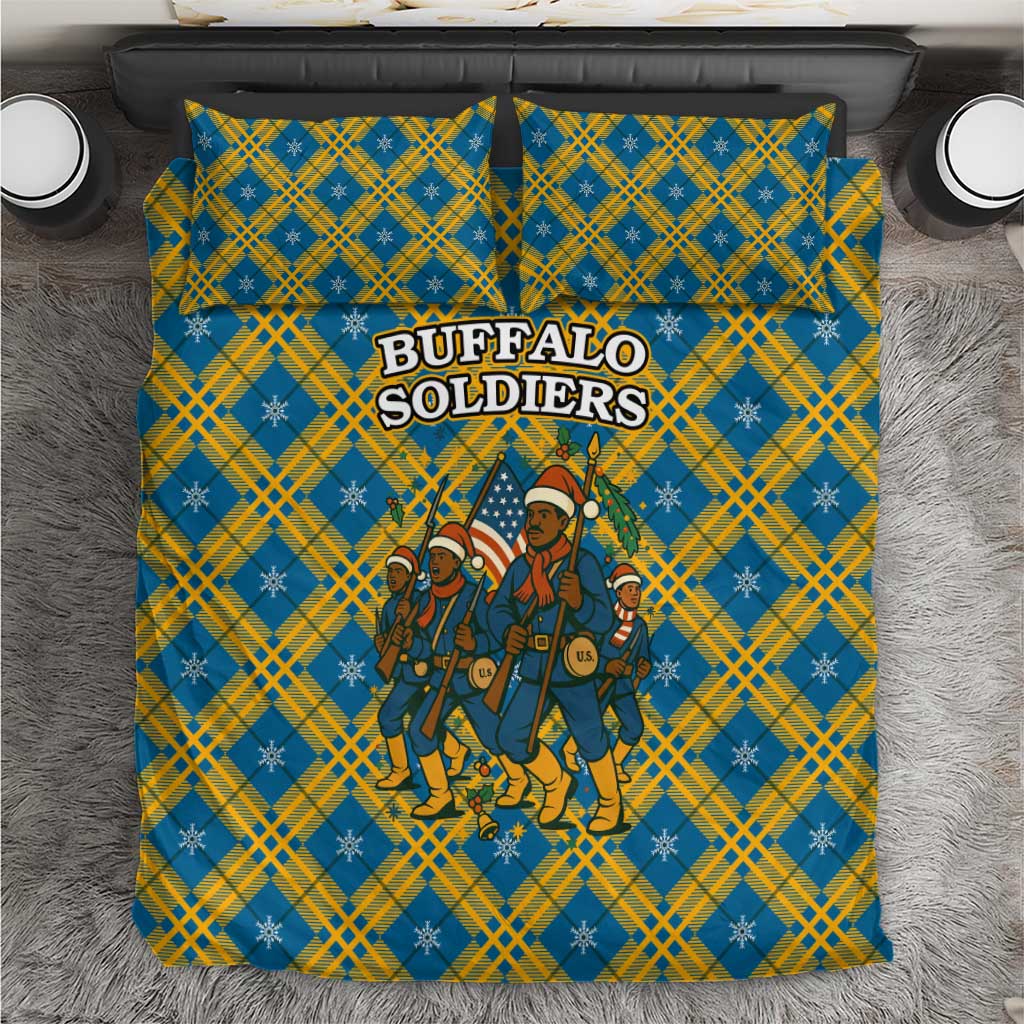 Buffalo Soldiers Christmas Bedding Set with Blue Yellow Plaid Parade Illustration Design - Wonder Print Shop