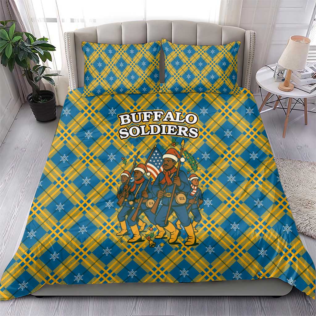 Buffalo Soldiers Christmas Bedding Set with Blue Yellow Plaid Parade Illustration Design - Wonder Print Shop