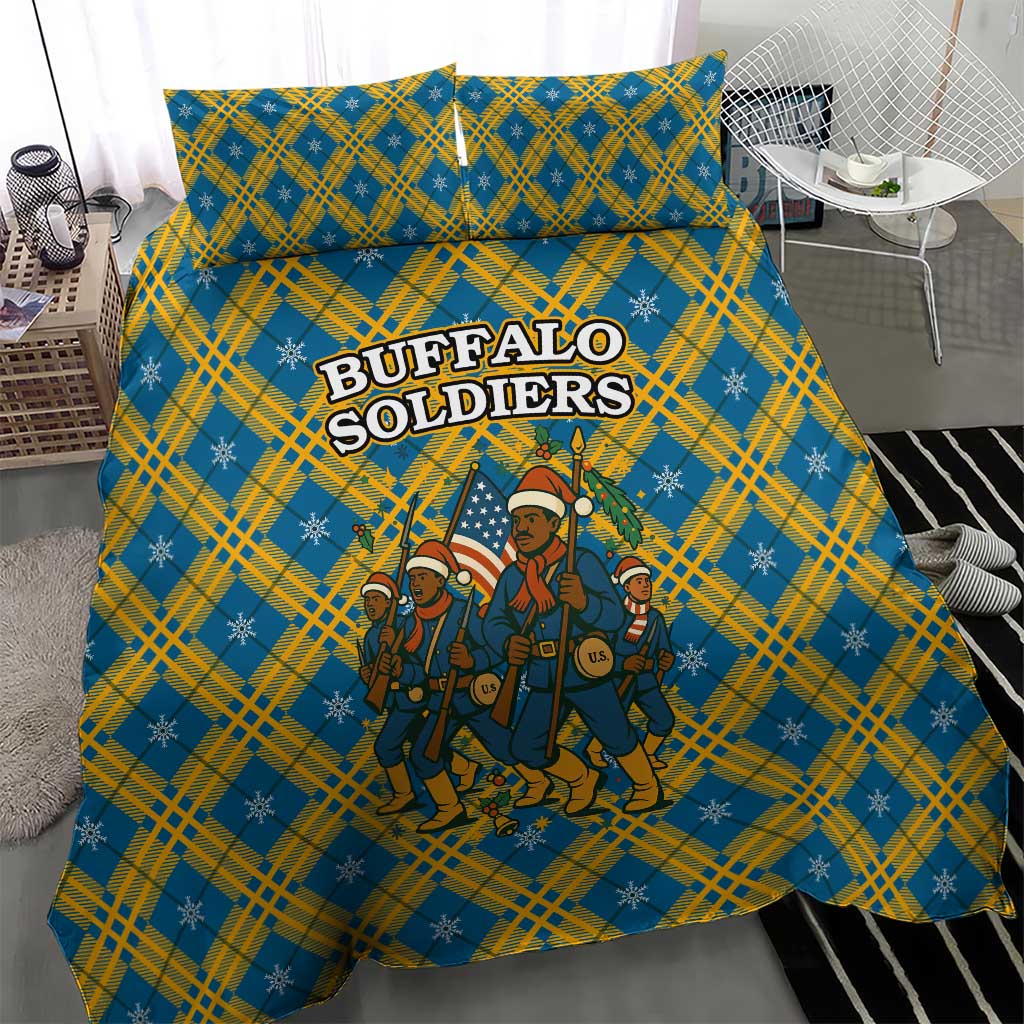 Buffalo Soldiers Christmas Bedding Set with Blue Yellow Plaid Parade Illustration Design - Wonder Print Shop
