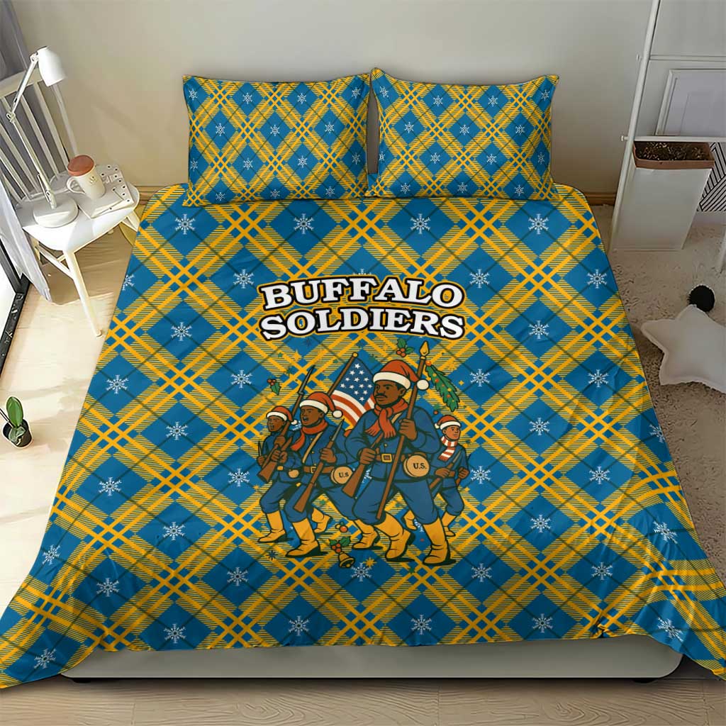 Buffalo Soldiers Christmas Bedding Set with Blue Yellow Plaid Parade Illustration Design - Wonder Print Shop