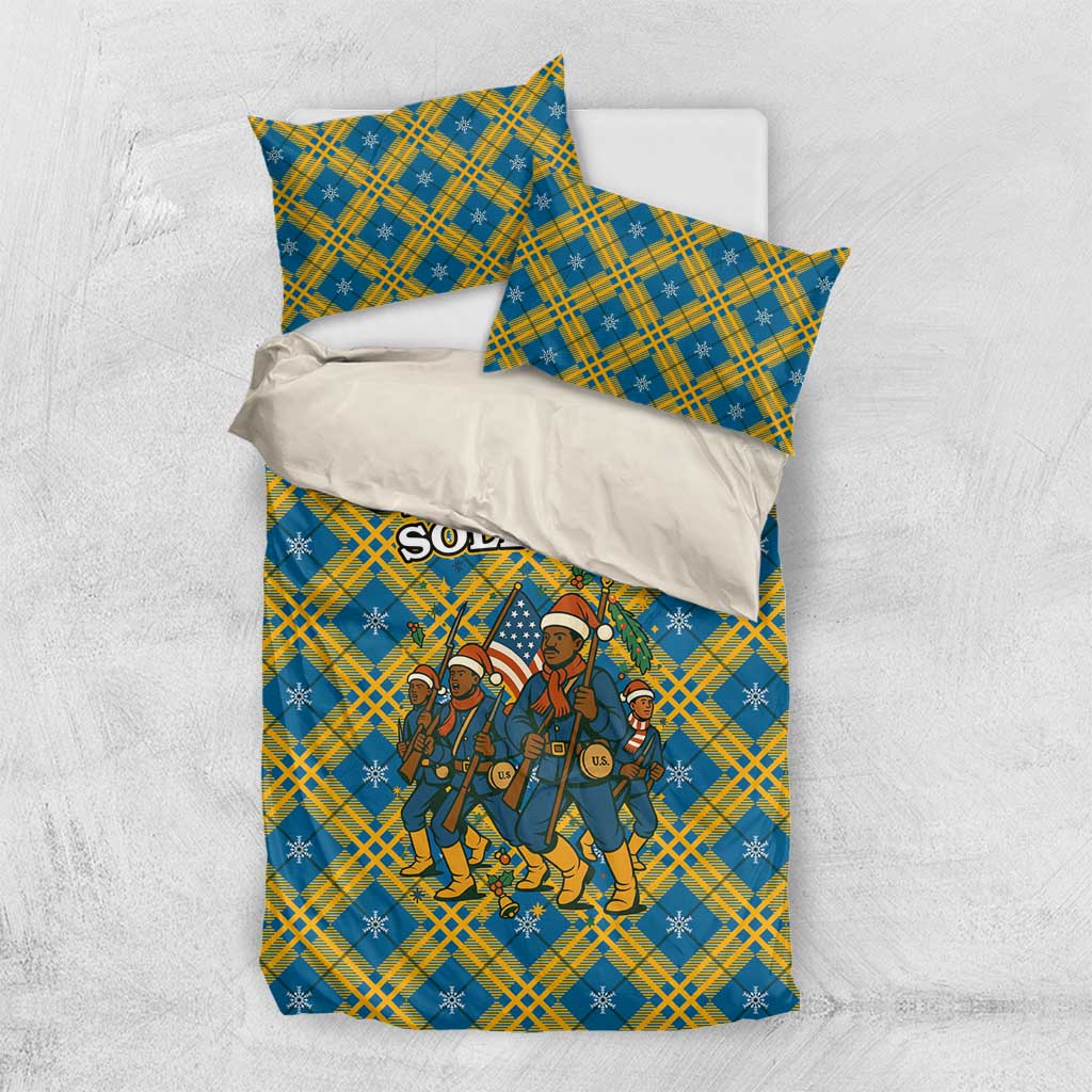 Buffalo Soldiers Christmas Bedding Set with Blue Yellow Plaid Parade Illustration Design - Wonder Print Shop