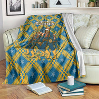 Buffalo Soldiers Christmas Blanket with Blue Yellow Plaid Parade Illustration Design - Wonder Print Shop