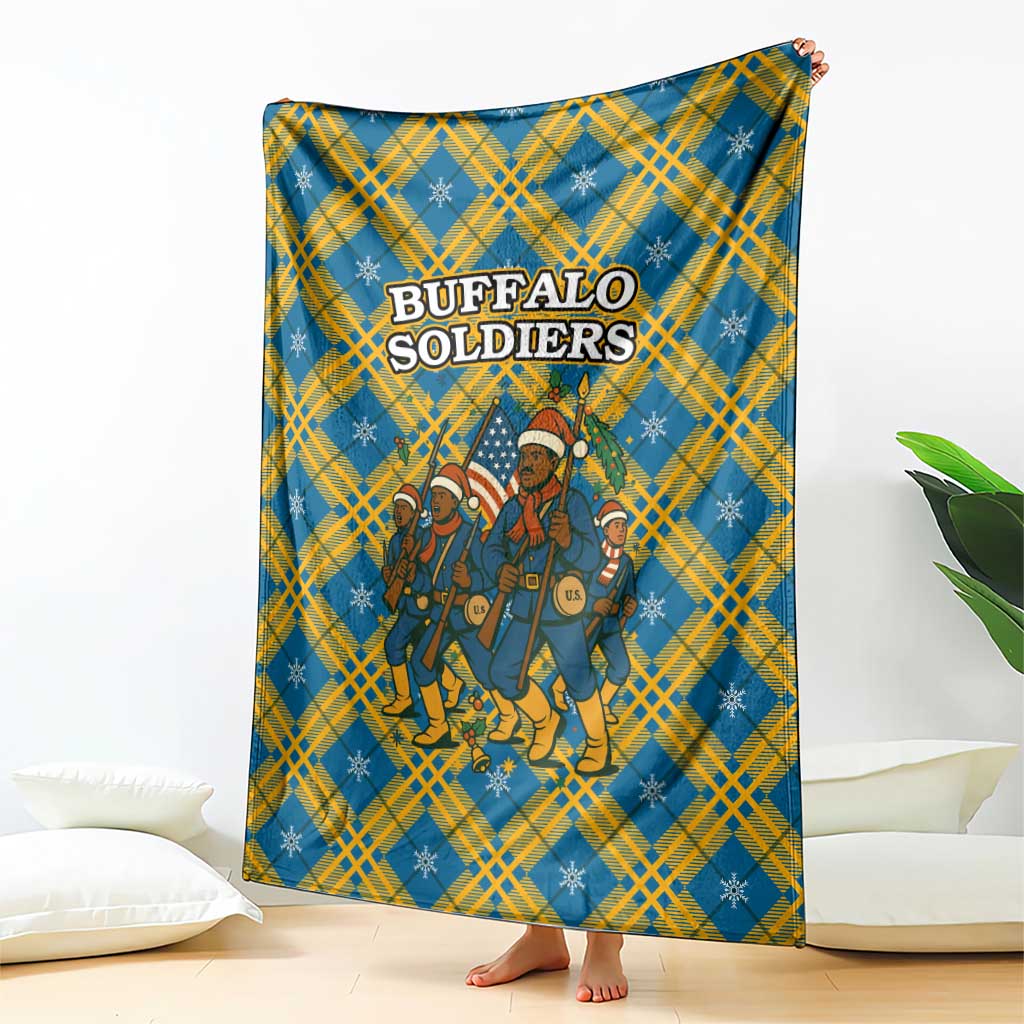 Buffalo Soldiers Christmas Blanket with Blue Yellow Plaid Parade Illustration Design - Wonder Print Shop