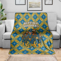 Buffalo Soldiers Christmas Blanket with Blue Yellow Plaid Parade Illustration Design - Wonder Print Shop