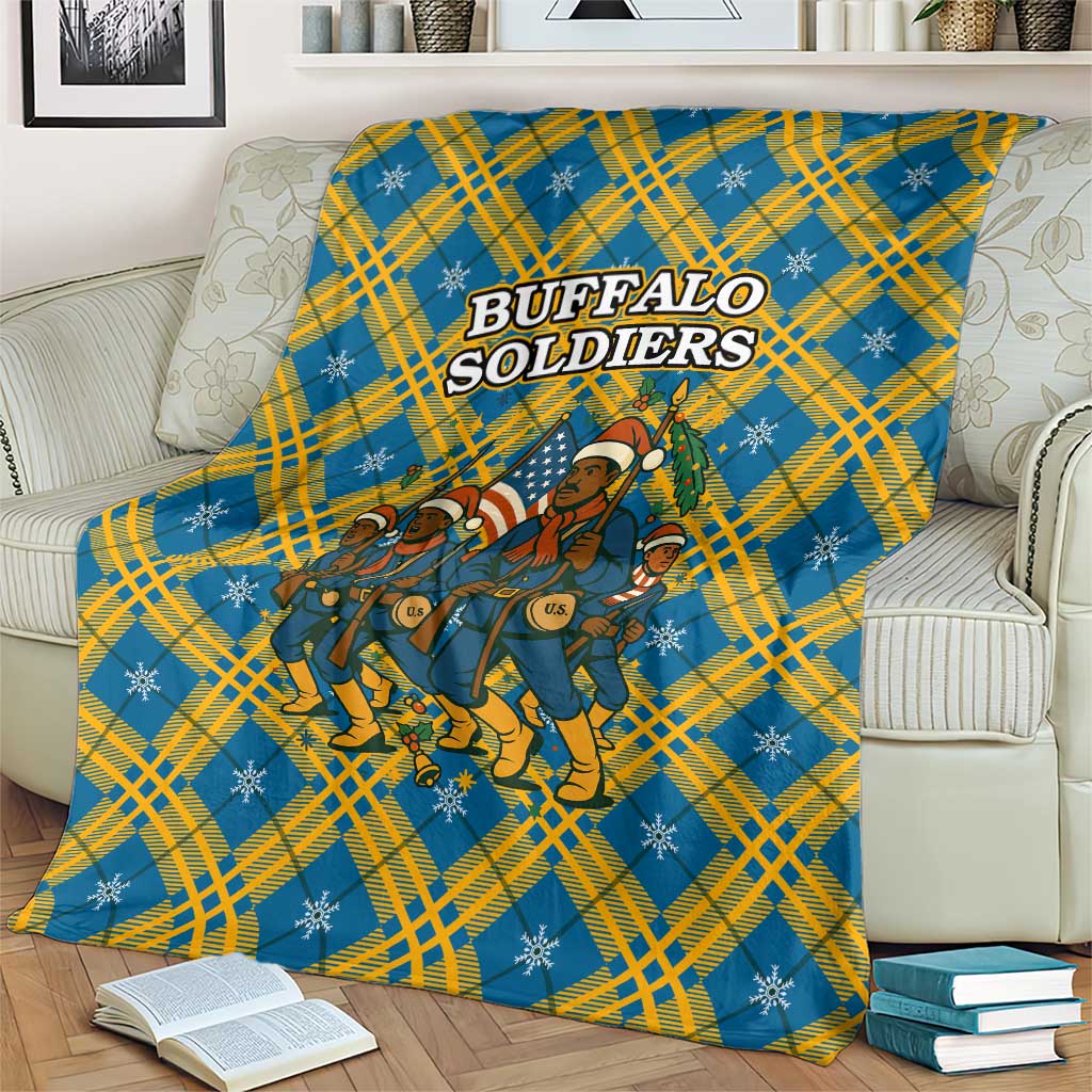 Buffalo Soldiers Christmas Blanket with Blue Yellow Plaid Parade Illustration Design - Wonder Print Shop