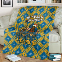 Buffalo Soldiers Christmas Blanket with Blue Yellow Plaid Parade Illustration Design - Wonder Print Shop