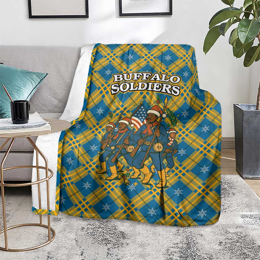 Buffalo Soldiers Christmas Blanket with Blue Yellow Plaid Parade Illustration Design - Wonder Print Shop