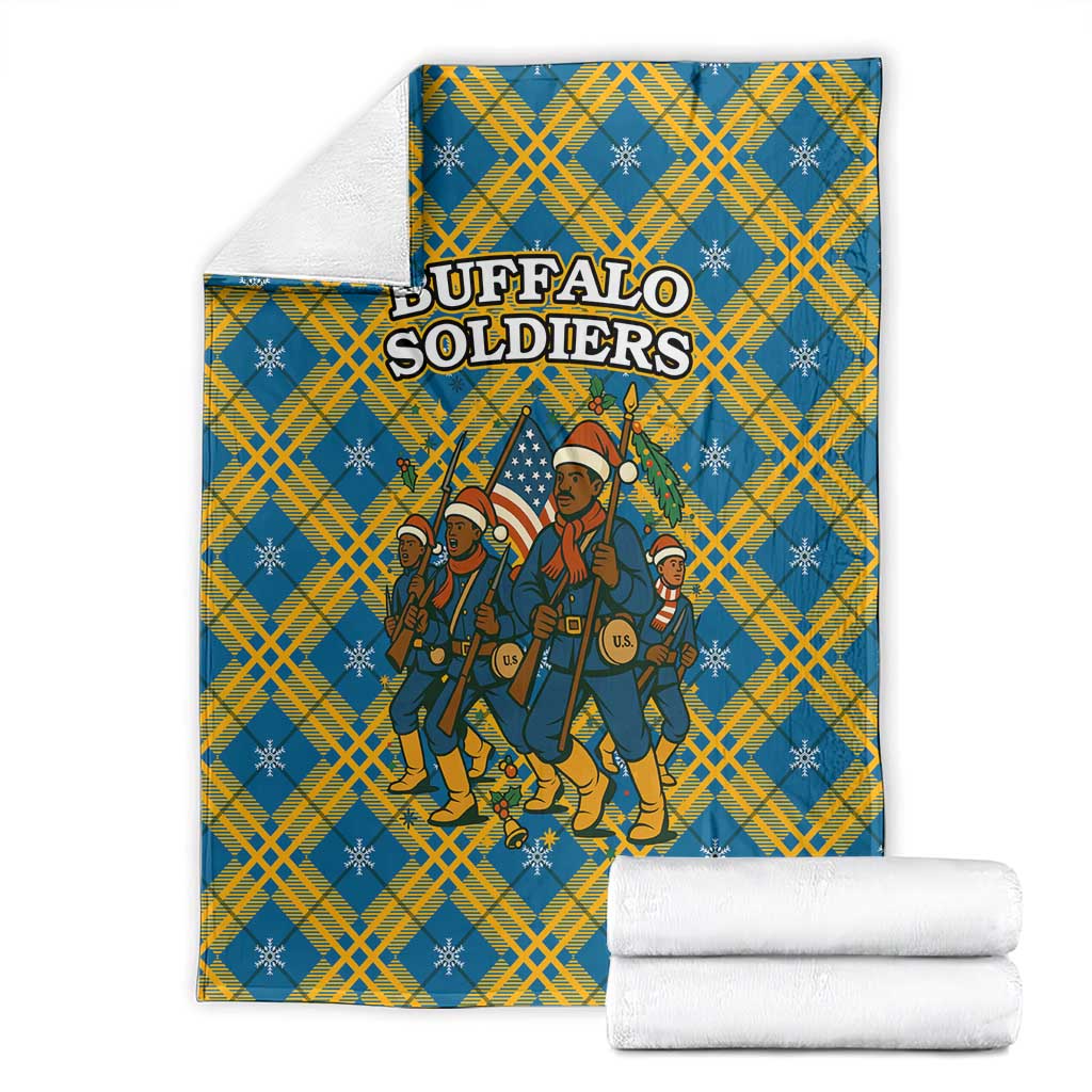 Buffalo Soldiers Christmas Blanket with Blue Yellow Plaid Parade Illustration Design - Wonder Print Shop