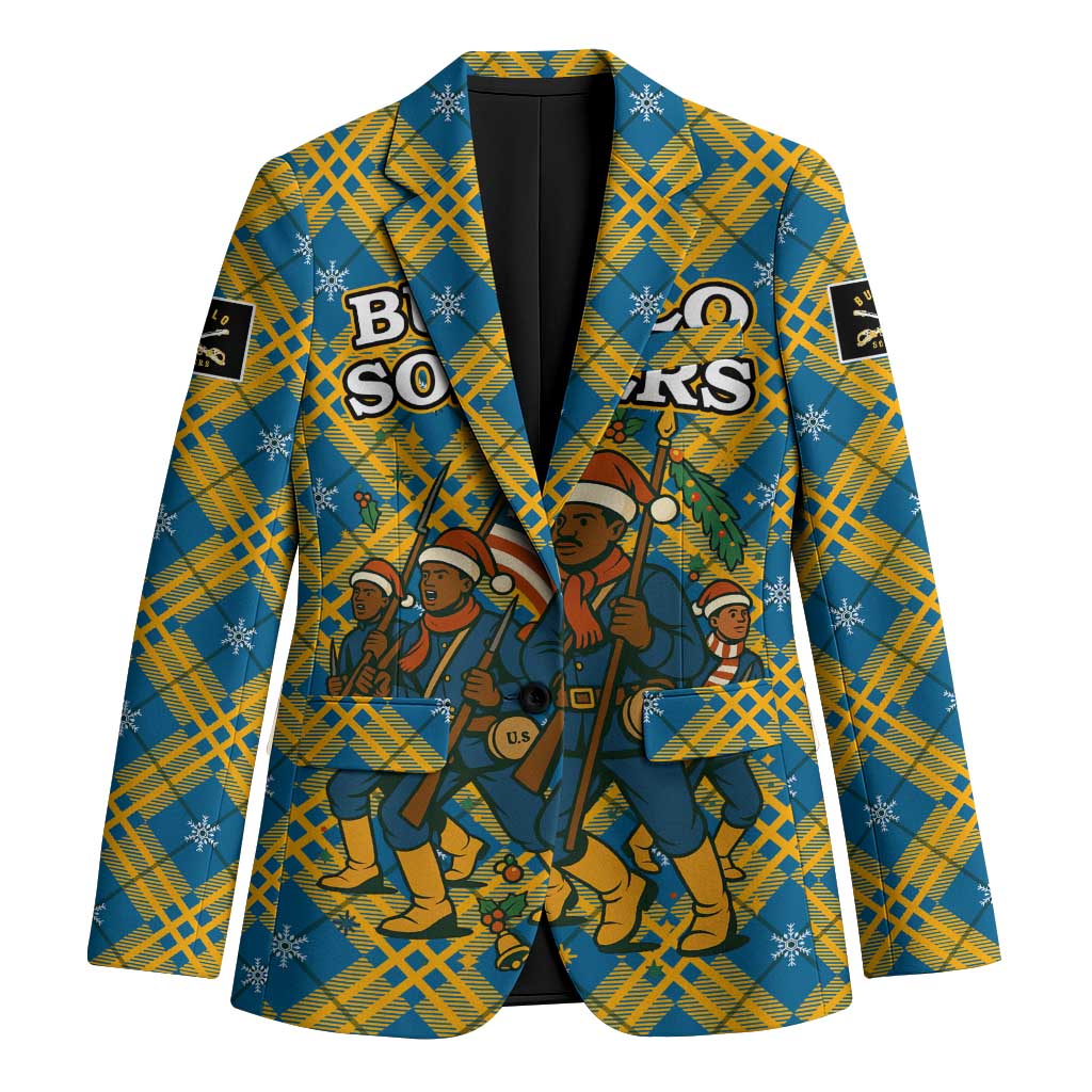 Buffalo Soldiers Christmas Blazer with Blue Yellow Plaid Parade Illustration Design - Wonder Print Shop