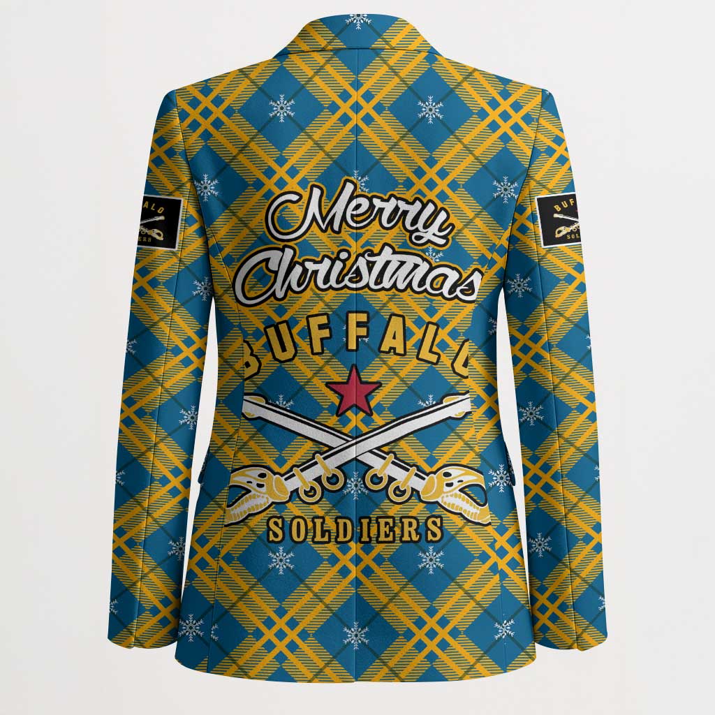 Buffalo Soldiers Christmas Blazer with Blue Yellow Plaid Parade Illustration Design - Wonder Print Shop
