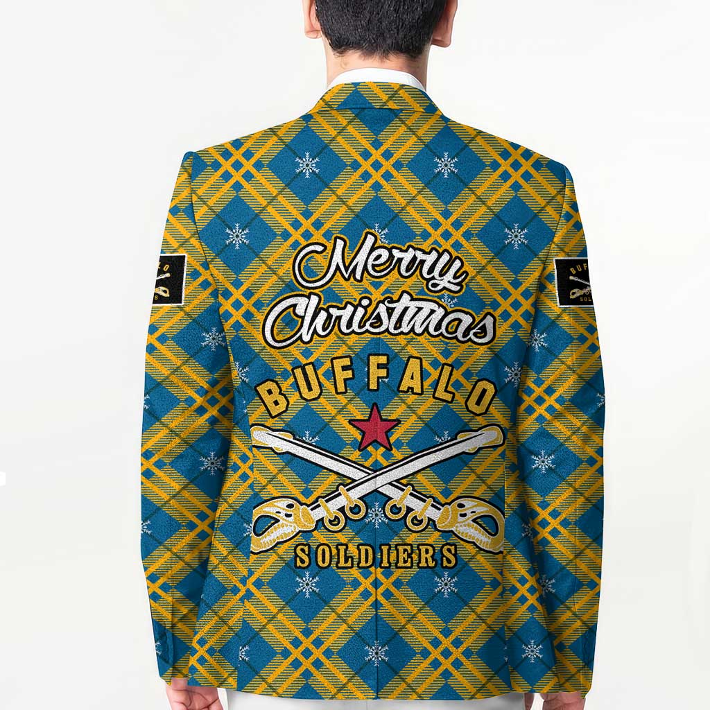 Buffalo Soldiers Christmas Blazer with Blue Yellow Plaid Parade Illustration Design - Wonder Print Shop