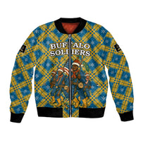 Buffalo Soldiers Christmas Bomber Jacket with Blue Yellow Plaid Parade Illustration Design - Wonder Print Shop