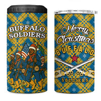 Buffalo Soldiers Christmas 4 in 1 Can Cooler Tumbler with Blue Yellow Plaid Parade Illustration Design - Wonder Print Shop