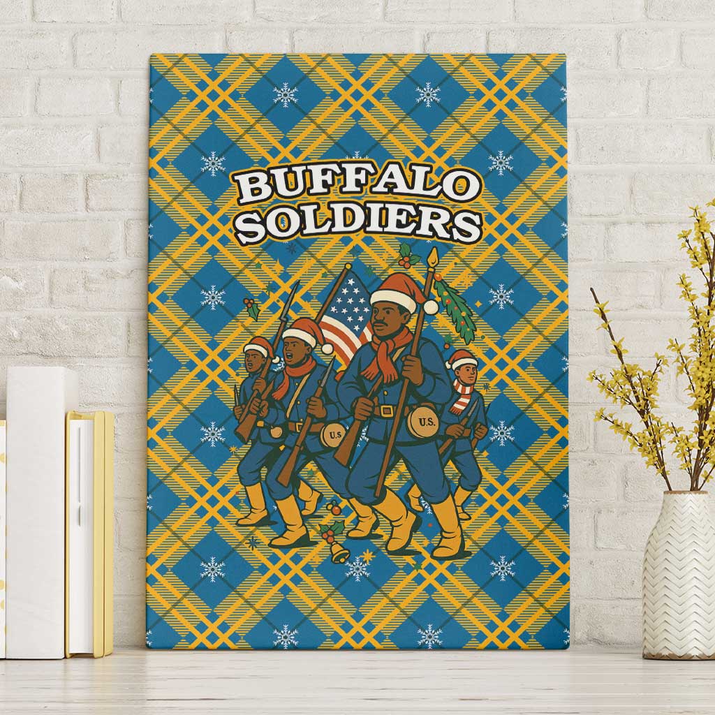 Buffalo Soldiers Christmas Canvas Wall Art with Blue Yellow Plaid Parade Illustration Design - Wonder Print Shop