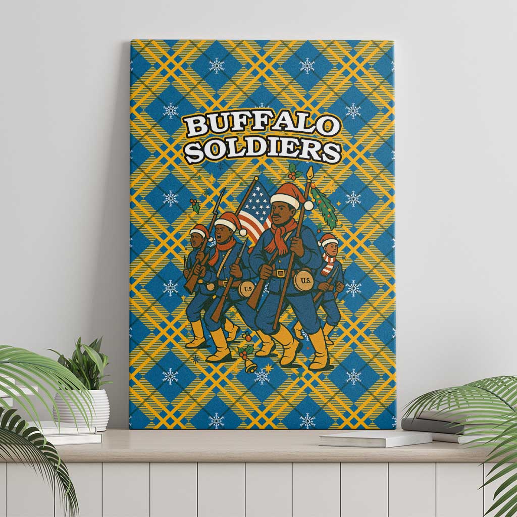 Buffalo Soldiers Christmas Canvas Wall Art with Blue Yellow Plaid Parade Illustration Design - Wonder Print Shop