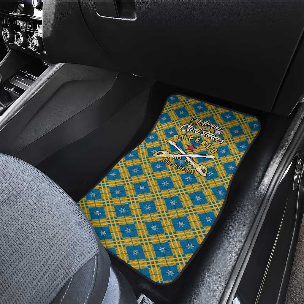 Buffalo Soldiers Christmas Car Mats with Blue Yellow Plaid Parade Illustration Design - Wonder Print Shop