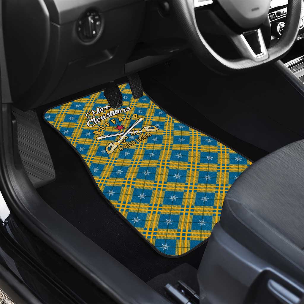 Buffalo Soldiers Christmas Car Mats with Blue Yellow Plaid Parade Illustration Design - Wonder Print Shop