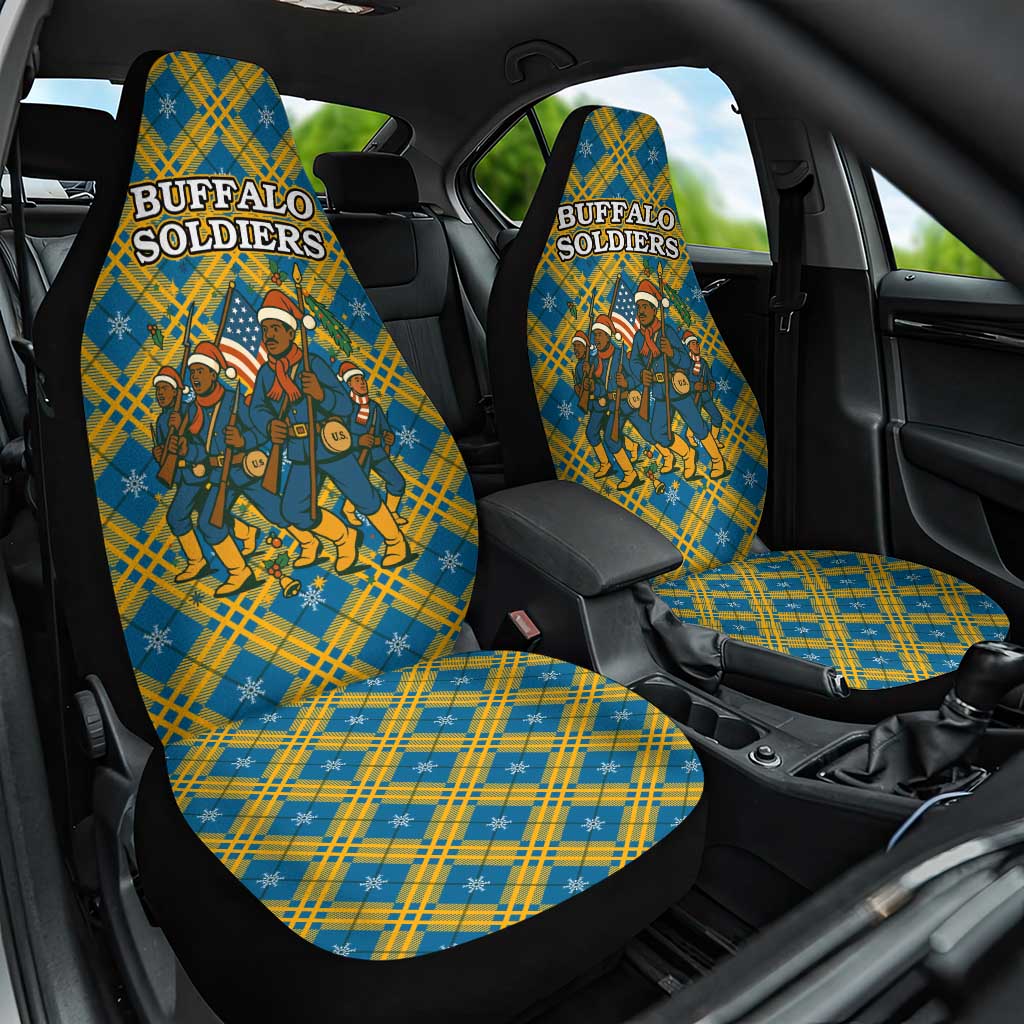 Buffalo Soldiers Christmas Car Seat Cover with Blue Yellow Plaid Parade Illustration Design - Wonder Print Shop