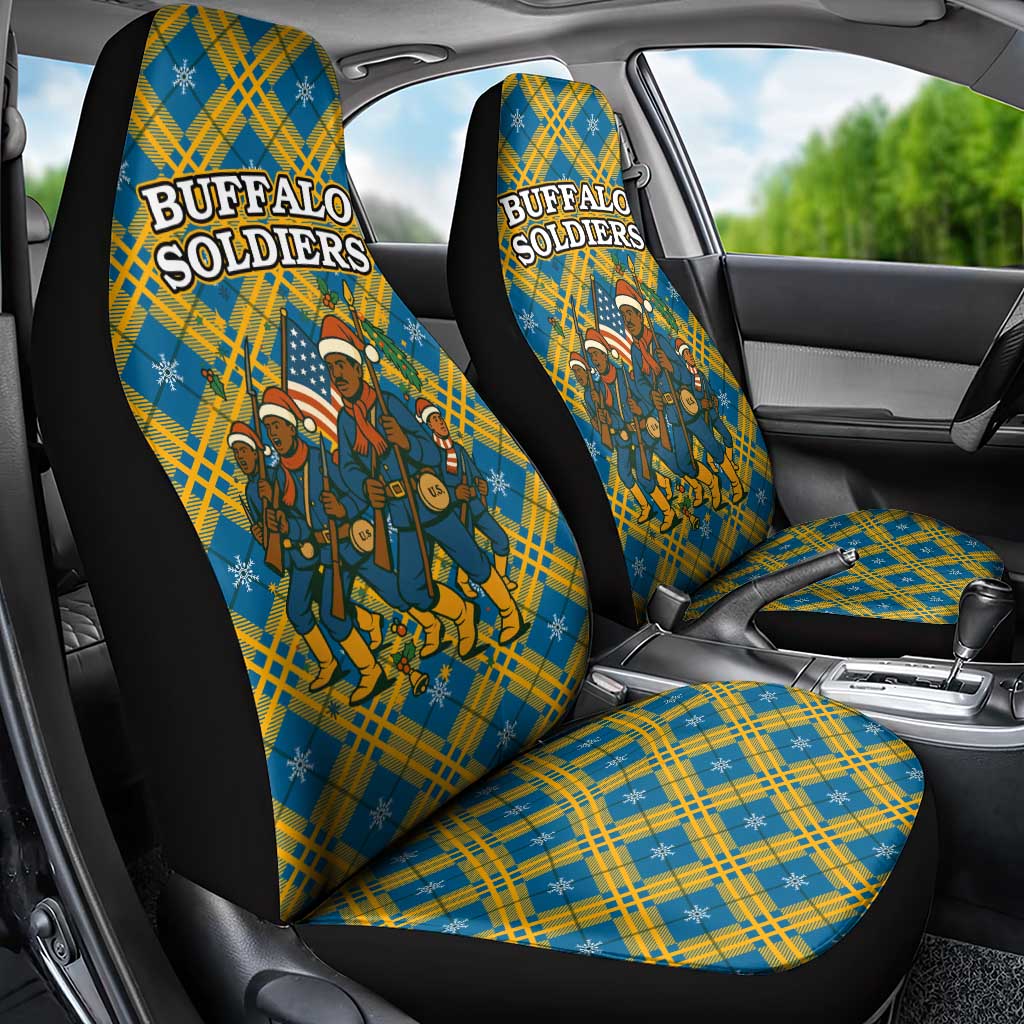 Buffalo Soldiers Christmas Car Seat Cover with Blue Yellow Plaid Parade Illustration Design - Wonder Print Shop