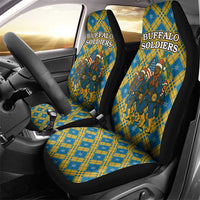 Buffalo Soldiers Christmas Car Seat Cover with Blue Yellow Plaid Parade Illustration Design - Wonder Print Shop