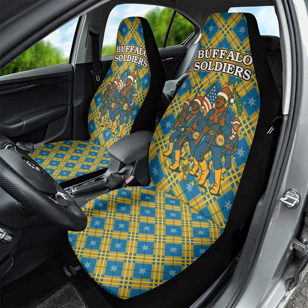 Buffalo Soldiers Christmas Car Seat Cover with Blue Yellow Plaid Parade Illustration Design - Wonder Print Shop