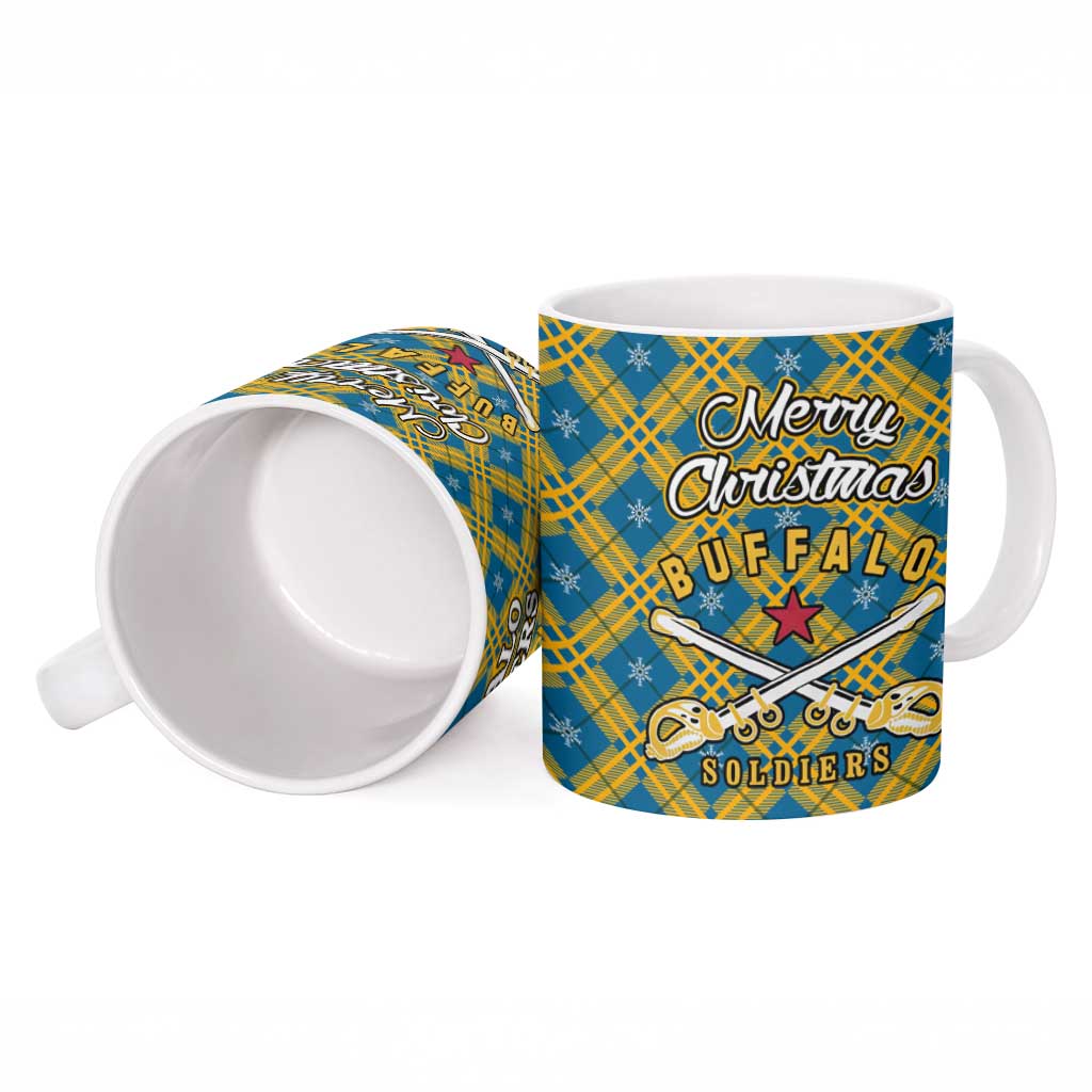 Buffalo Soldiers Christmas Ceramic Mug with Blue Yellow Plaid Parade Illustration Design - Wonder Print Shop