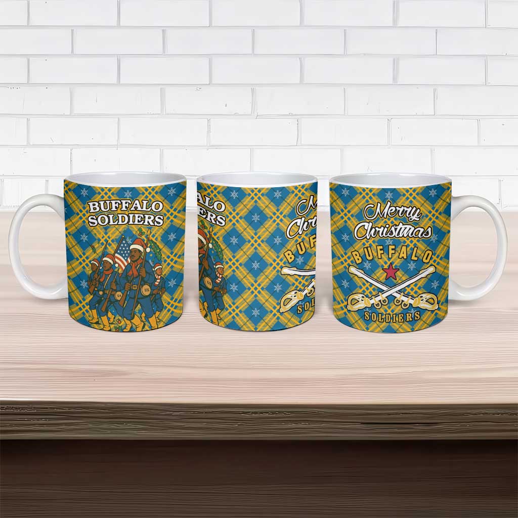 Buffalo Soldiers Christmas Ceramic Mug with Blue Yellow Plaid Parade Illustration Design - Wonder Print Shop