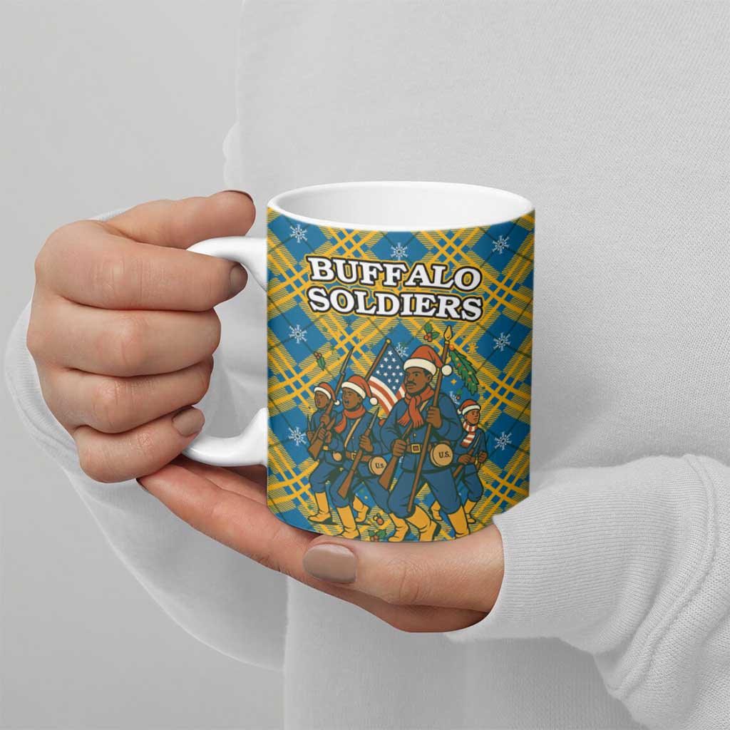 Buffalo Soldiers Christmas Ceramic Mug with Blue Yellow Plaid Parade Illustration Design - Wonder Print Shop