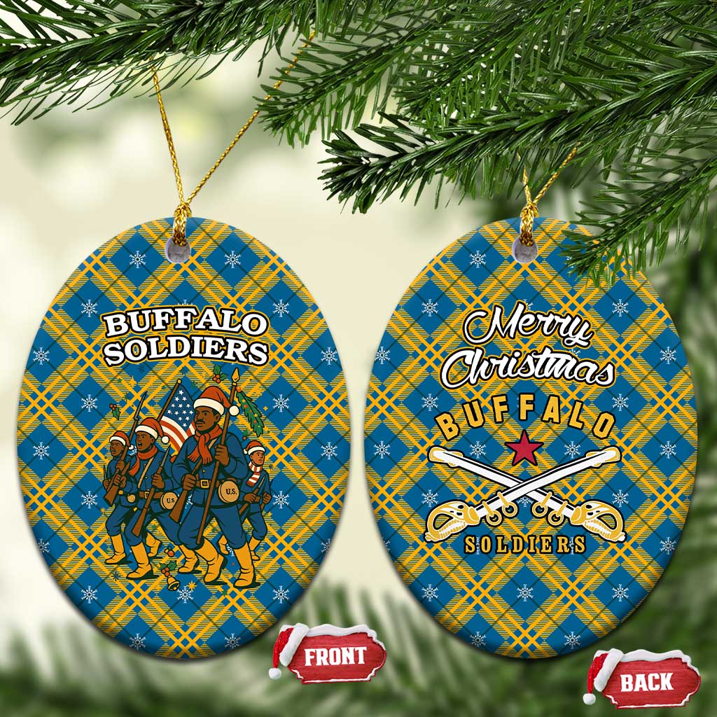Buffalo Soldiers Christmas Ceramic Ornament with Blue Yellow Plaid Parade Illustration Design - Wonder Print Shop