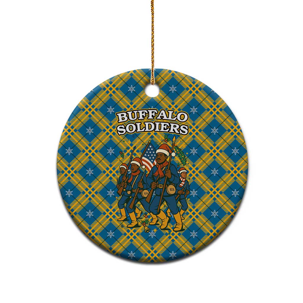 Buffalo Soldiers Christmas Ceramic Ornament with Blue Yellow Plaid Parade Illustration Design - Wonder Print Shop