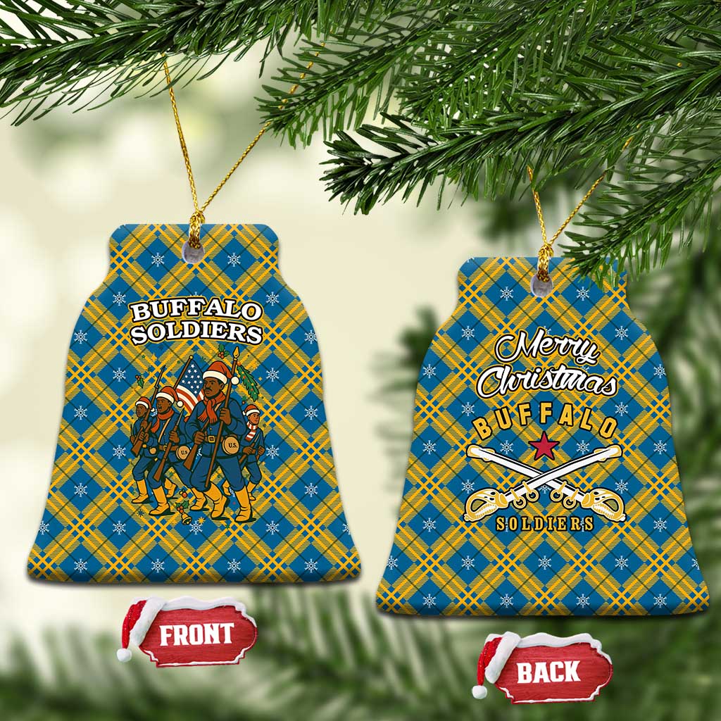 Buffalo Soldiers Christmas Ceramic Ornament with Blue Yellow Plaid Parade Illustration Design - Wonder Print Shop