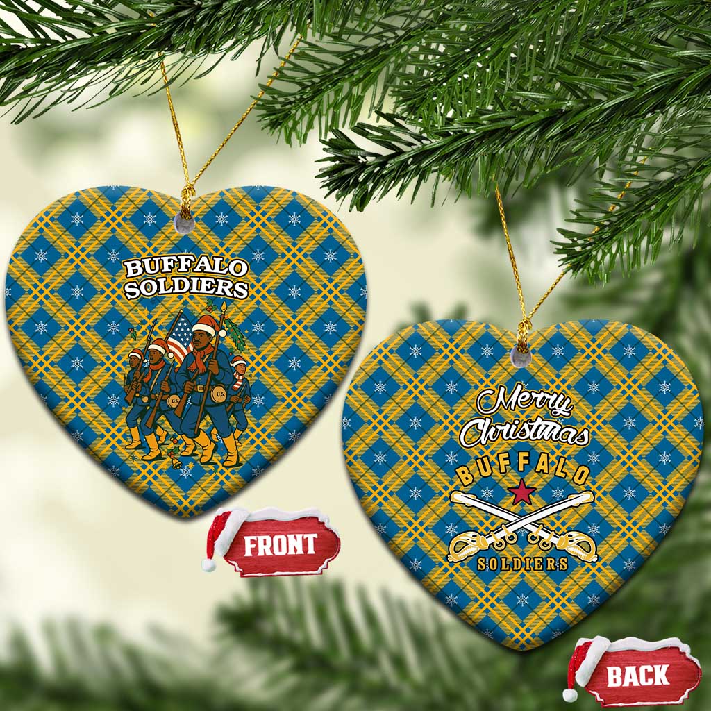 Buffalo Soldiers Christmas Ceramic Ornament with Blue Yellow Plaid Parade Illustration Design - Wonder Print Shop