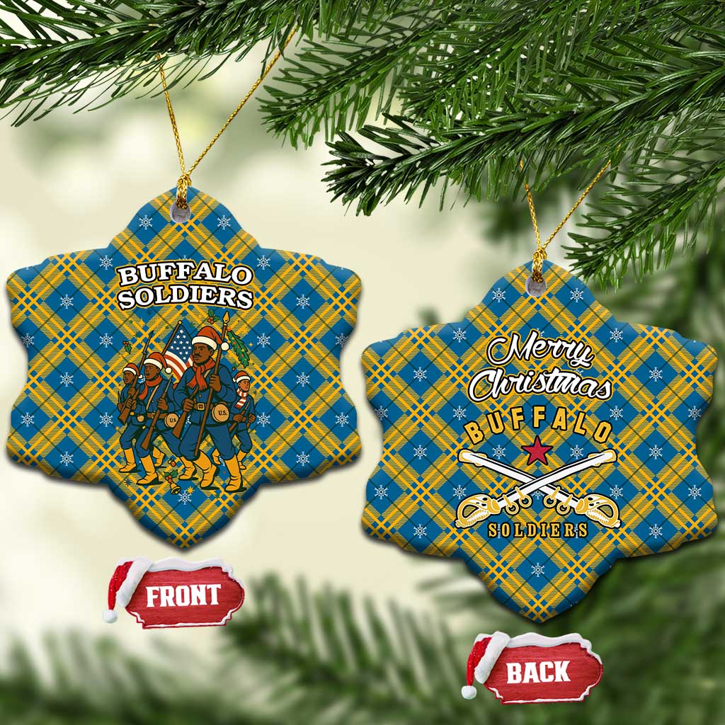 Buffalo Soldiers Christmas Ceramic Ornament with Blue Yellow Plaid Parade Illustration Design - Wonder Print Shop