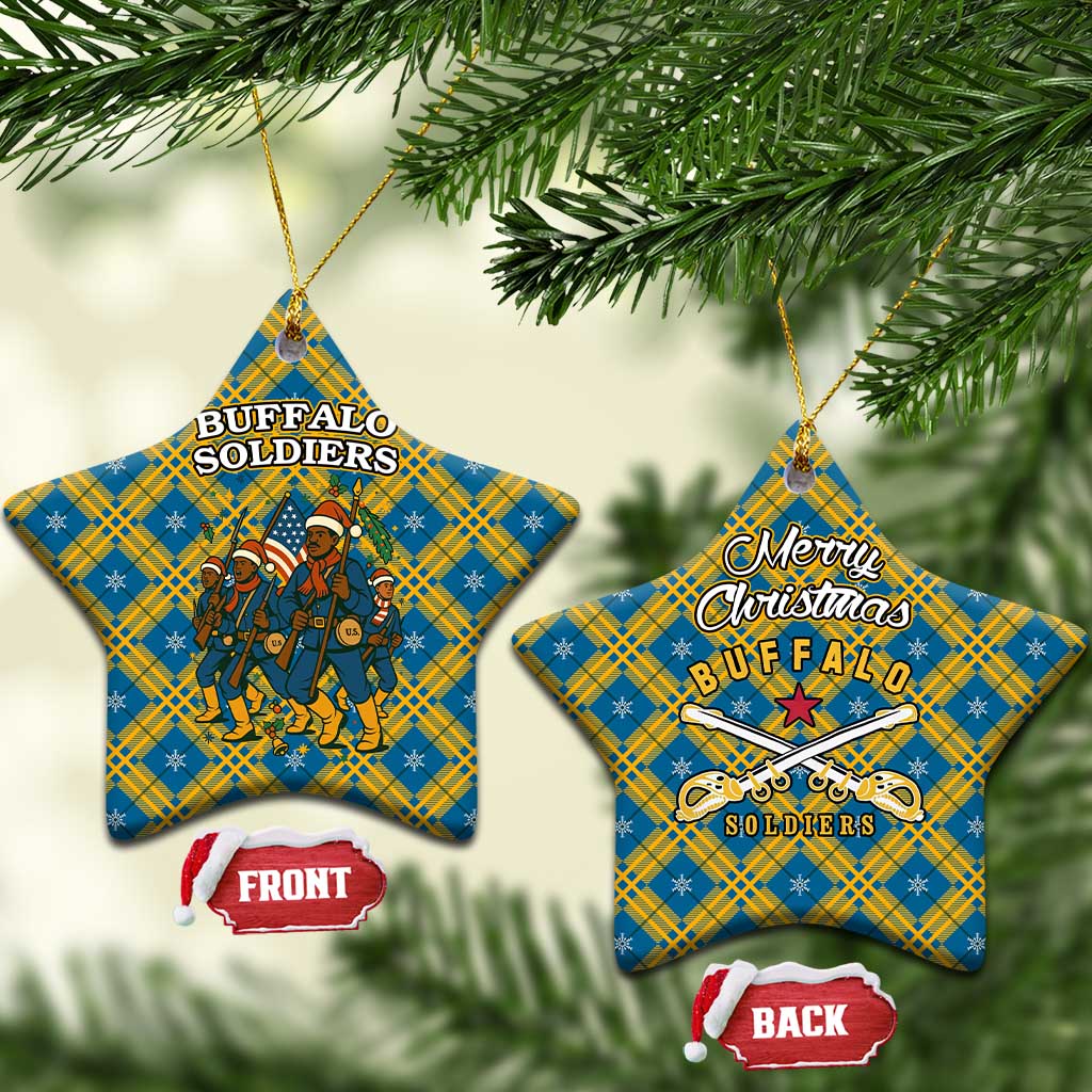 Buffalo Soldiers Christmas Ceramic Ornament with Blue Yellow Plaid Parade Illustration Design - Wonder Print Shop