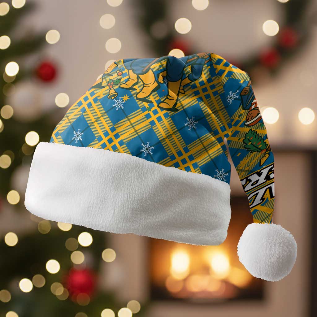 Buffalo Soldiers Christmas Santa Hat with Blue Yellow Plaid Parade Illustration Design - Wonder Print Shop