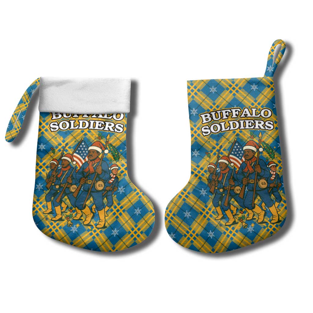 Buffalo Soldiers Christmas Stocking with Blue Yellow Plaid Parade Illustration Design - Wonder Print Shop