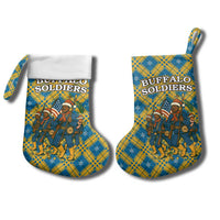 Buffalo Soldiers Christmas Stocking with Blue Yellow Plaid Parade Illustration Design - Wonder Print Shop