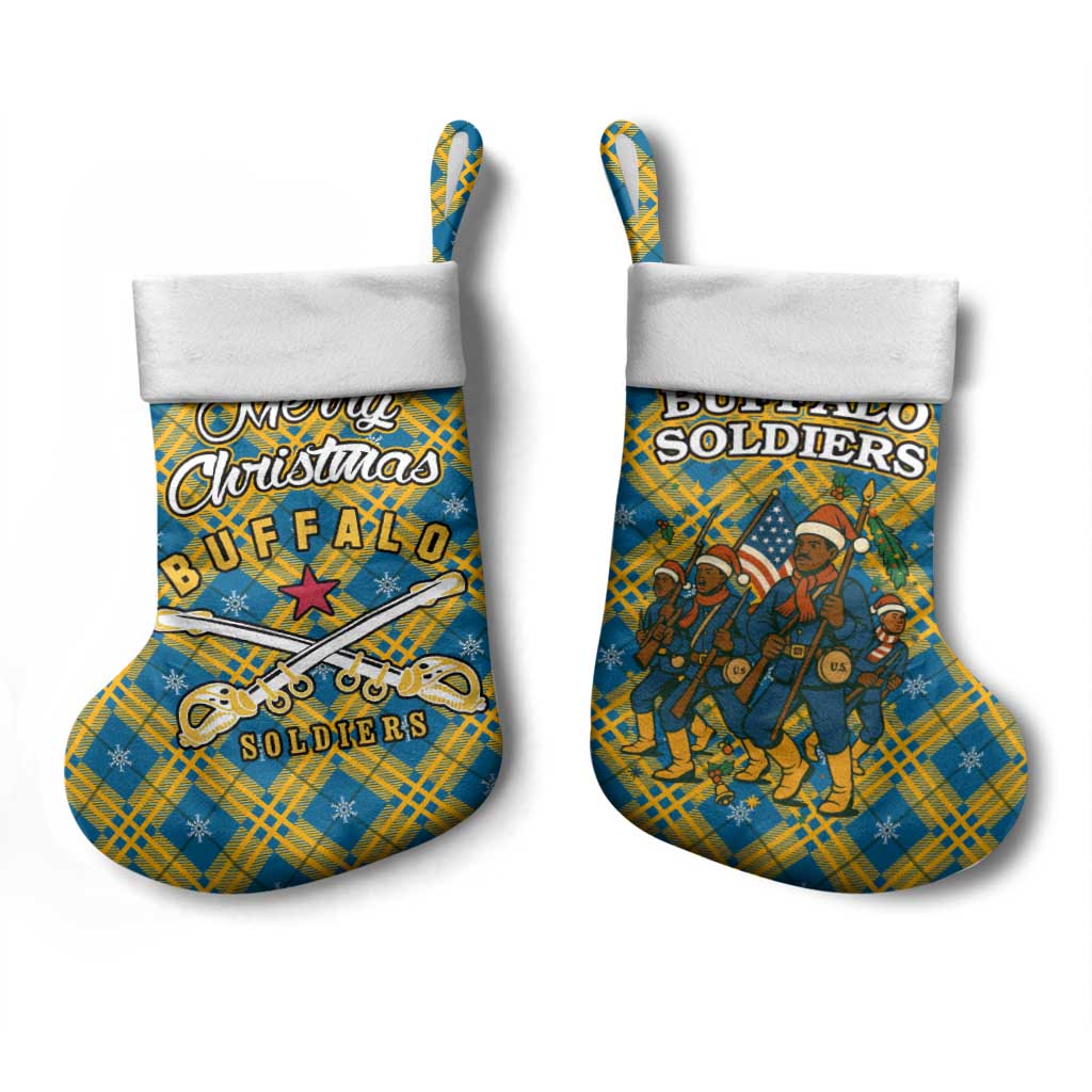 Buffalo Soldiers Christmas Stocking with Blue Yellow Plaid Parade Illustration Design - Wonder Print Shop